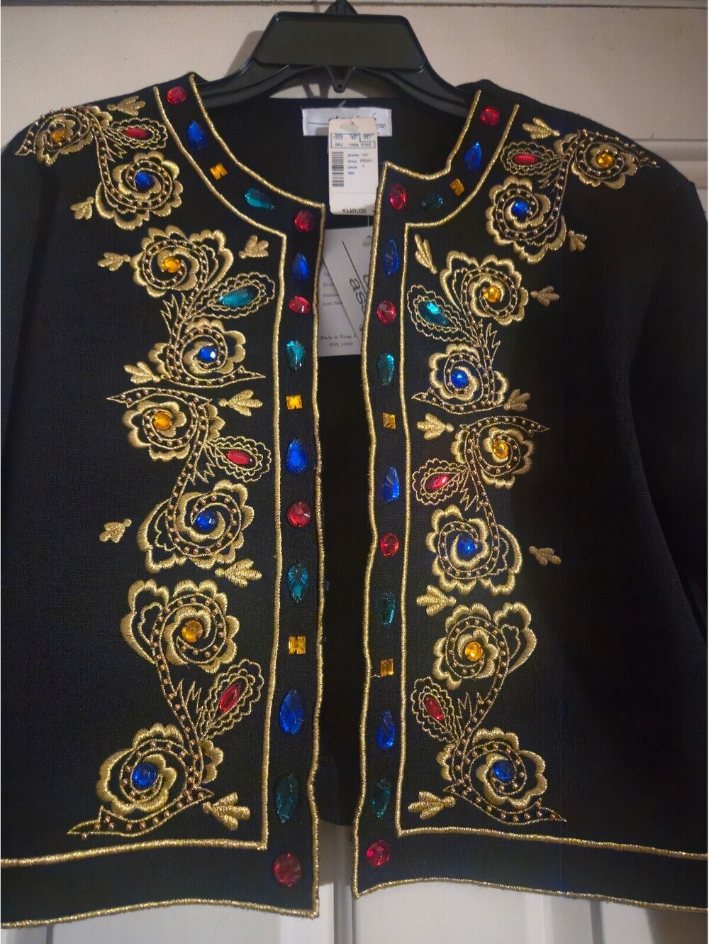 NWT Vintage Design Assets Black Gold Embroidered Jewel Button Cardigan Sweater M